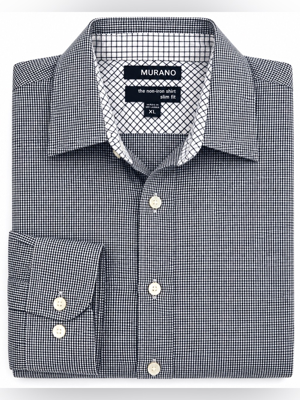 Murano Black and White Micro Check Slim Fit Dress Shirt